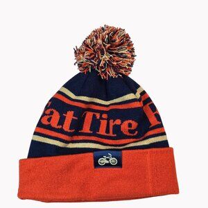 Belgium Brewing Fat Tire Ale Beanie Pom Hat Cuffed Knit One Size Navy/Orange